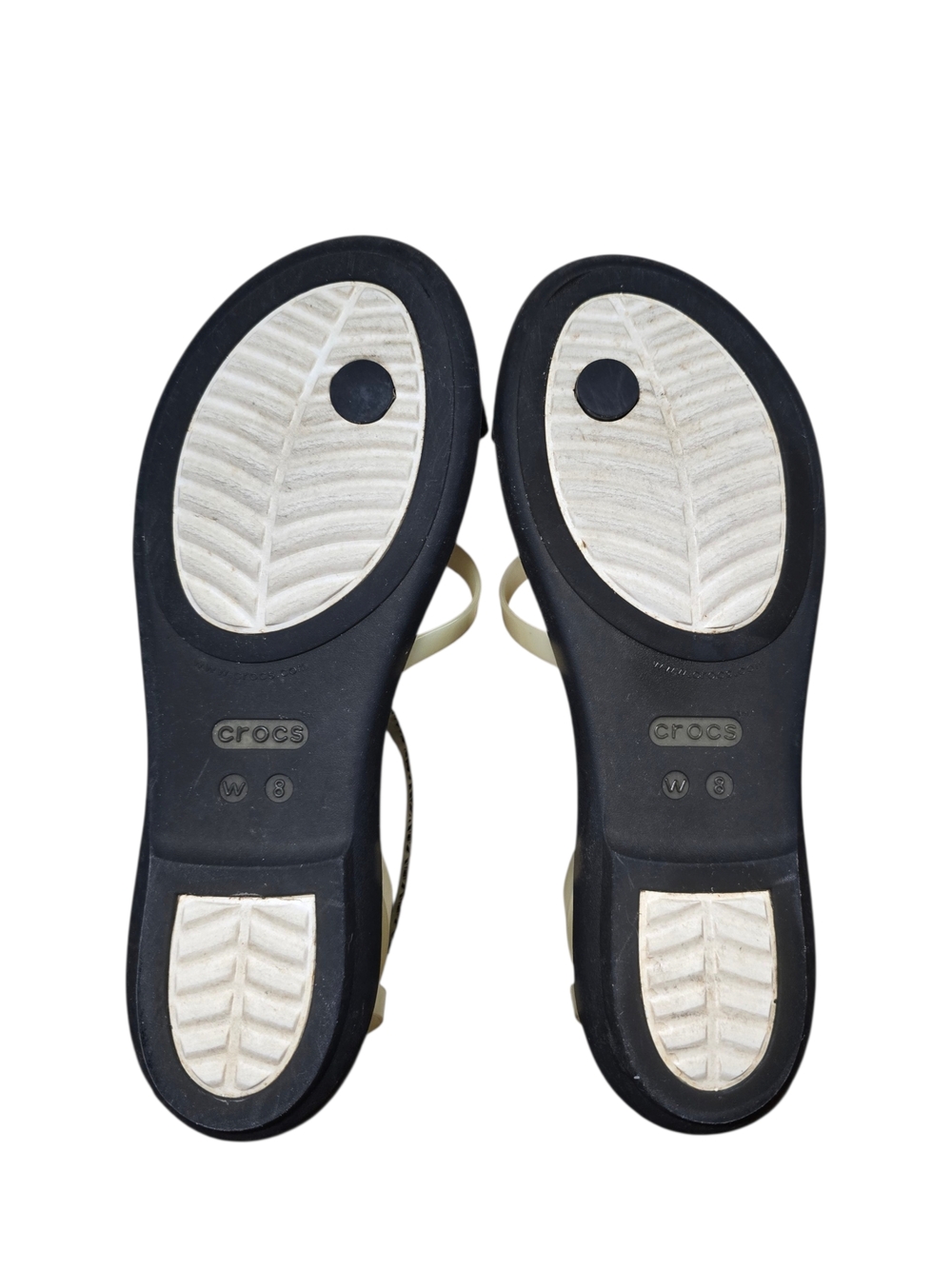 Crocs Women's Size 8 Sexi Aliana Strappy Sandals Black White Beaded Flower - Picture 5 of 5